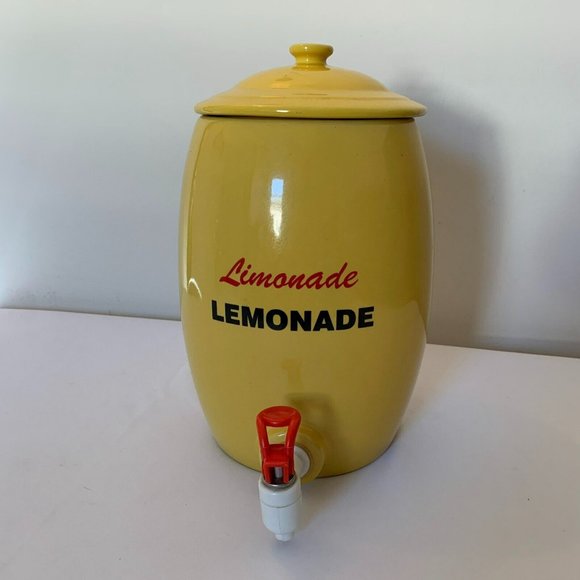 Vintage 1960 Large Yellow Ceramic Tap Crock Spigot Lemonade Dispenser - Picture 1 of 10